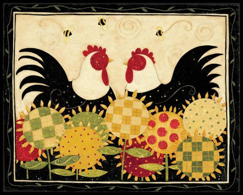 Two Rooster White Modern Wood Framed Art Print with Double Matting by DiPaolo, Dan