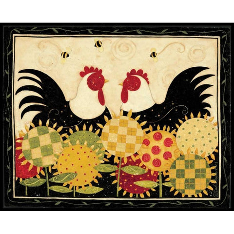 Two Rooster Black Modern Wood Framed Art Print with Double Matting by DiPaolo, Dan