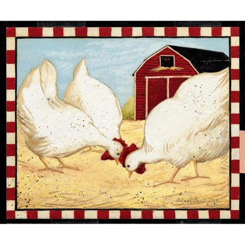 Red Barn Chickens Black Modern Wood Framed Art Print with Double Matting by DiPaolo, Dan