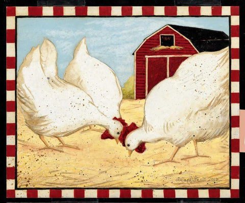 Red Barn Chickens White Modern Wood Framed Art Print with Double Matting by DiPaolo, Dan