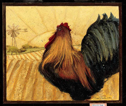 Windmill Rooster White Modern Wood Framed Art Print with Double Matting by DiPaolo, Dan