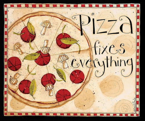 Pizza Fixes Everything Black Ornate Wood Framed Art Print with Double Matting by DiPaolo, Dan