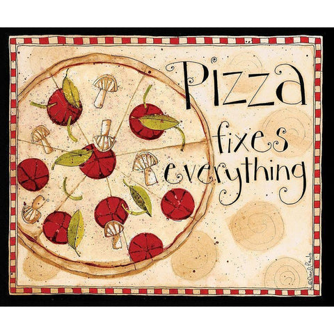 Pizza Fixes Everything Black Modern Wood Framed Art Print with Double Matting by DiPaolo, Dan