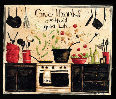 Give Thanks Good Food Black Ornate Wood Framed Art Print with Double Matting by DiPaolo, Dan