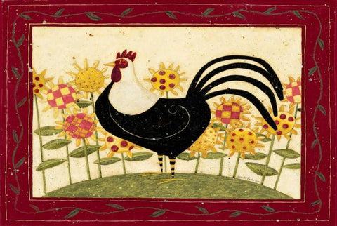 Rooster Black Ornate Wood Framed Art Print with Double Matting by DiPaolo, Dan