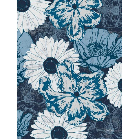 Floral Toile 4 Black Modern Wood Framed Art Print with Double Matting by Stimson, Diane