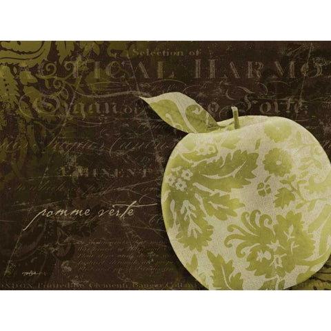 Apple Damask Horizontal Black Modern Wood Framed Art Print with Double Matting by Stimson, Diane