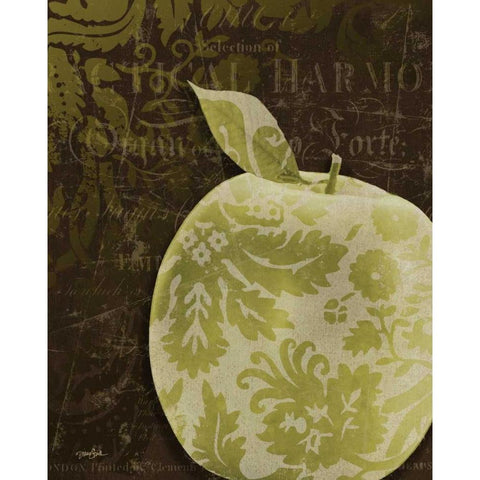 Apple Damask Vert Black Modern Wood Framed Art Print with Double Matting by Stimson, Diane