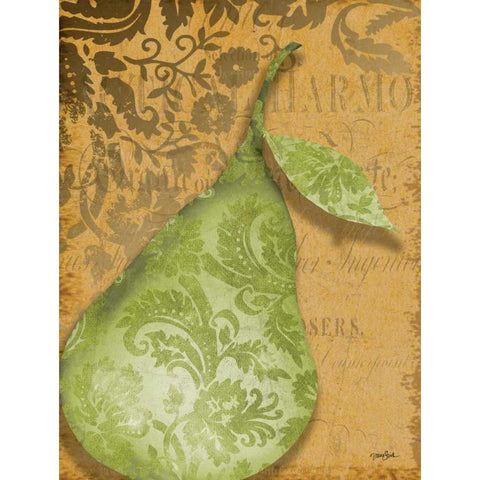 Green Pear Damask Black Modern Wood Framed Art Print with Double Matting by Stimson, Diane