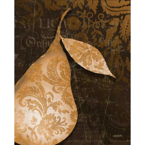 Pear Damask Vert Black Modern Wood Framed Art Print with Double Matting by Stimson, Diane