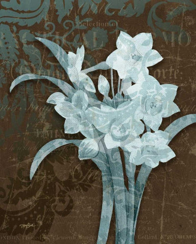 Daffodil Damask White Modern Wood Framed Art Print with Double Matting by Stimson, Diane