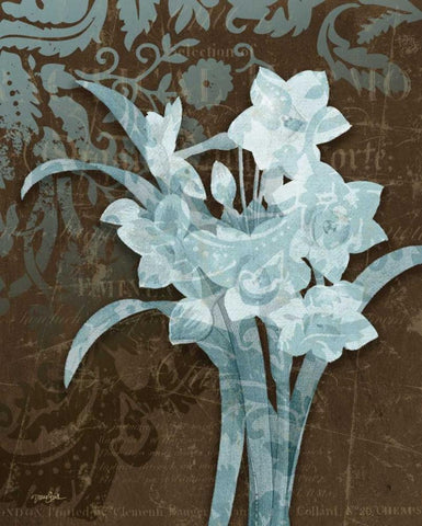 Daffodil Damask Black Ornate Wood Framed Art Print with Double Matting by Stimson, Diane