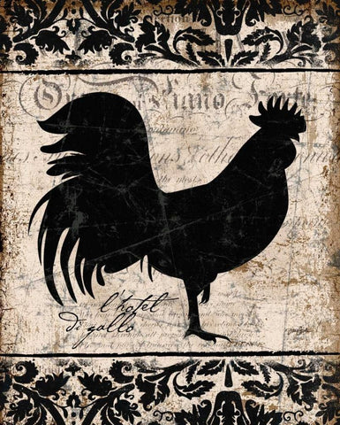 Black Rooster 1 Black Ornate Wood Framed Art Print with Double Matting by Stimson, Diane