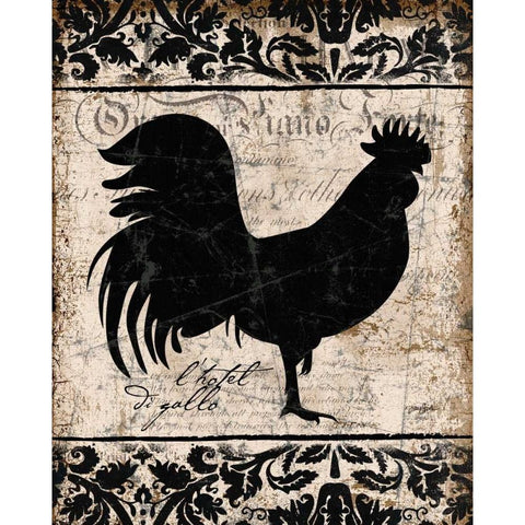 Black Rooster 1 Black Modern Wood Framed Art Print with Double Matting by Stimson, Diane