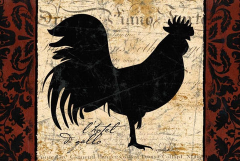 Black Rooster 1 Black Ornate Wood Framed Art Print with Double Matting by Stimson, Diane