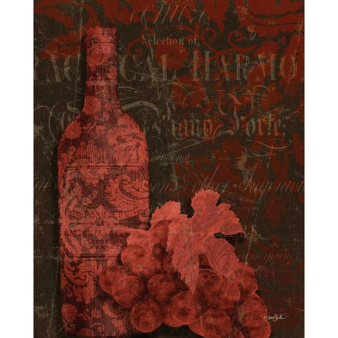 Red Wine Damask Gold Ornate Wood Framed Art Print with Double Matting by Stimson, Diane