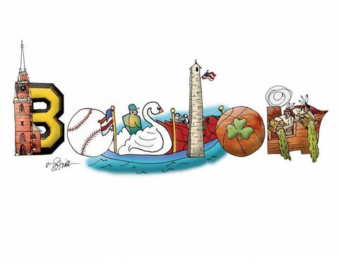 Boston White Modern Wood Framed Art Print with Double Matting by Stimson, Diane