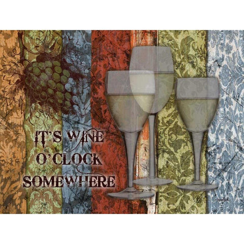 Glass Wine O Clock White Modern Wood Framed Art Print by Stimson, Diane