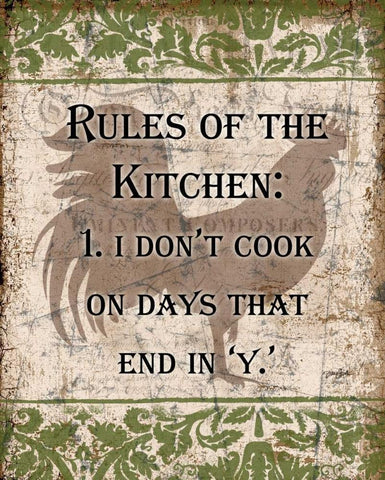 Rules Of Kitchen 1 White Modern Wood Framed Art Print with Double Matting by Stimson, Diane