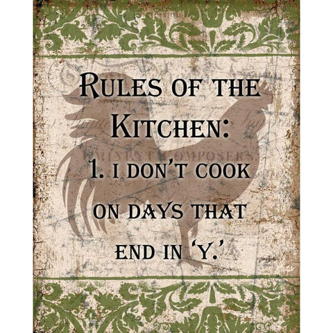 Rules Of Kitchen 1 White Modern Wood Framed Art Print by Stimson, Diane