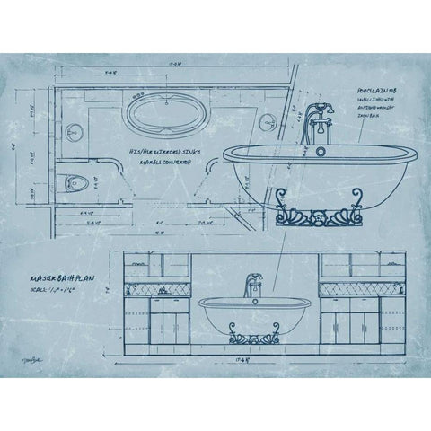 Bath Blueprint 2 White Modern Wood Framed Art Print by Stimson, Diane