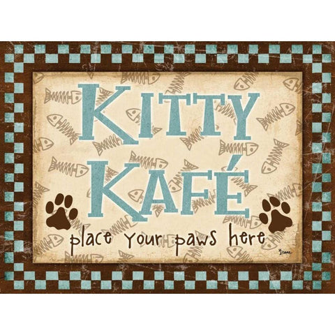 Kitty Kafe Blue White Modern Wood Framed Art Print by Stimson, Diane