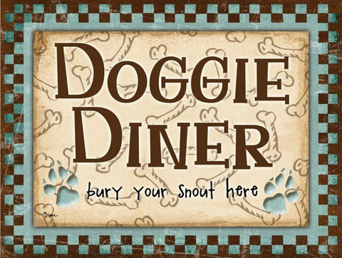 Doggie Diner Blue Black Ornate Wood Framed Art Print with Double Matting by Stimson, Diane