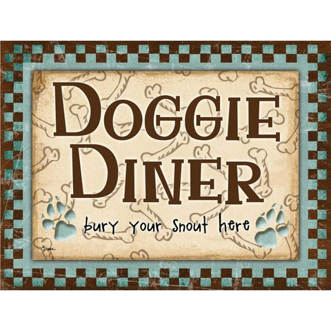 Doggie Diner Blue Black Modern Wood Framed Art Print with Double Matting by Stimson, Diane