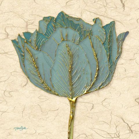 Muted Teal Tulip 1 Gold Ornate Wood Framed Art Print with Double Matting by Stimson, Diane