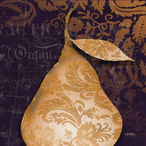 Pear Damask Black Modern Wood Framed Art Print with Double Matting by Stimson, Diane