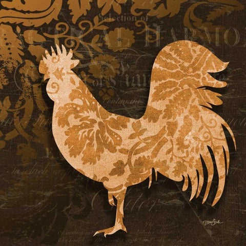 Rooster Damask 2 White Modern Wood Framed Art Print by Stimson, Diane