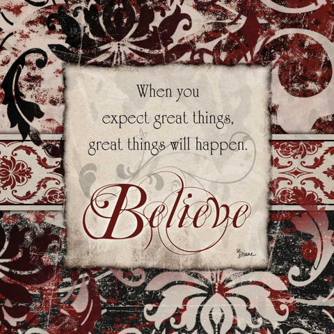 Believe Damask Black Modern Wood Framed Art Print with Double Matting by Stimson, Diane