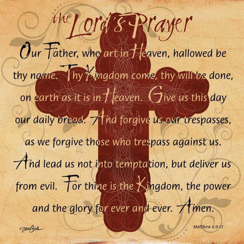 The Lords Prayer Cross White Modern Wood Framed Art Print by Stimson, Diane