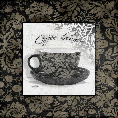 Grey Coffee Damask 1 White Modern Wood Framed Art Print by Stimson, Diane