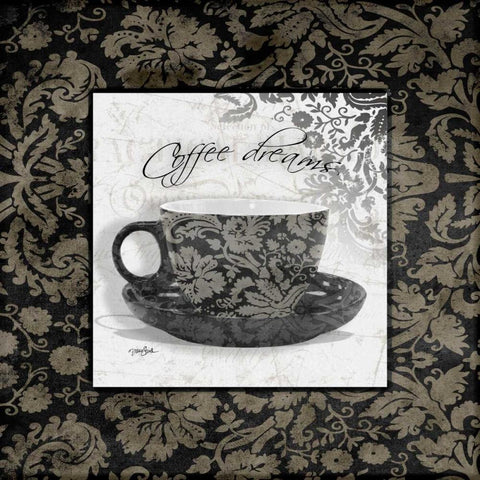 Grey Coffee Damask 1 White Modern Wood Framed Art Print with Double Matting by Stimson, Diane