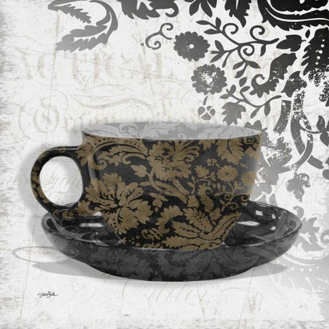 Coffee Damask 1 Black Modern Wood Framed Art Print by Stimson, Diane