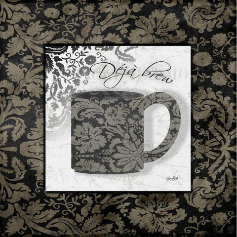 Gray Coffee Damask 2 Gold Ornate Wood Framed Art Print with Double Matting by Stimson, Diane