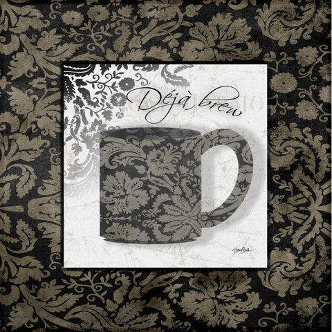 Gray Coffee Damask 2 White Modern Wood Framed Art Print with Double Matting by Stimson, Diane