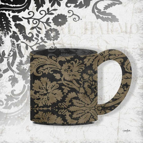 Coffee Damask 2 Black Modern Wood Framed Art Print with Double Matting by Stimson, Diane