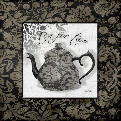 Gray Tea Damask Black Ornate Wood Framed Art Print with Double Matting by Stimson, Diane