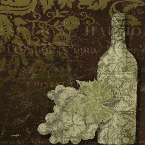 White Wine Damask White Modern Wood Framed Art Print by Stimson, Diane