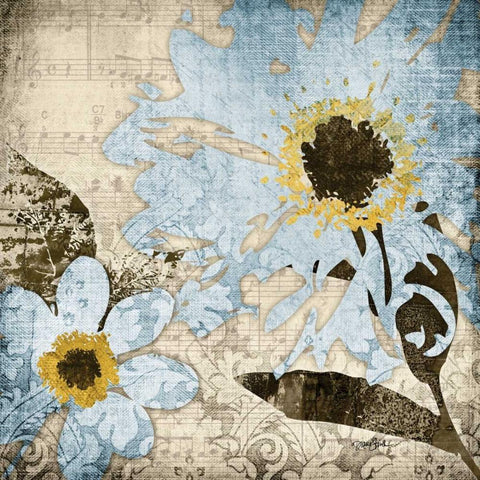 Flora Symphony 3 Blue Black Modern Wood Framed Art Print by Stimson, Diane