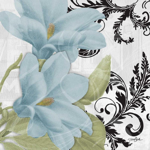 Magnolia Blue Black Ornate Wood Framed Art Print with Double Matting by Stimson, Diane