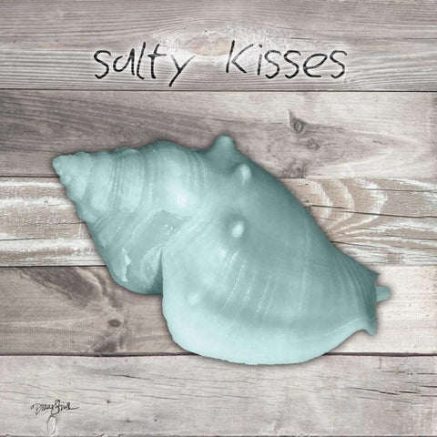 Salty Kisses Aqua Shell Black Modern Wood Framed Art Print by Stimson, Diane