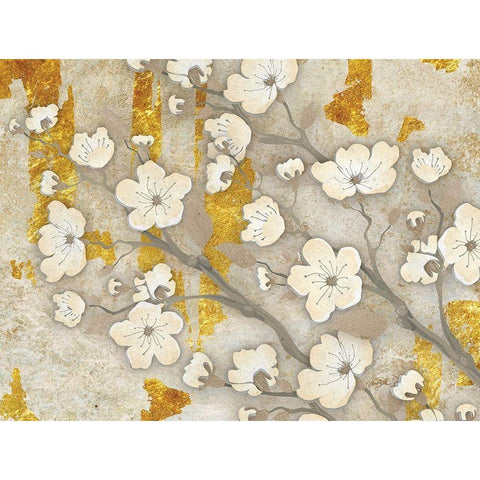 Golden Blossoms 2 White Modern Wood Framed Art Print by Stimson, Diane