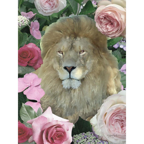 Floral Lion Black Modern Wood Framed Art Print with Double Matting by Stimson, Diane