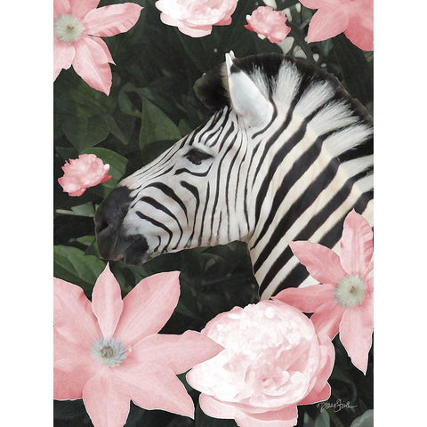 Floral Zebra Gold Ornate Wood Framed Art Print with Double Matting by Stimson, Diane