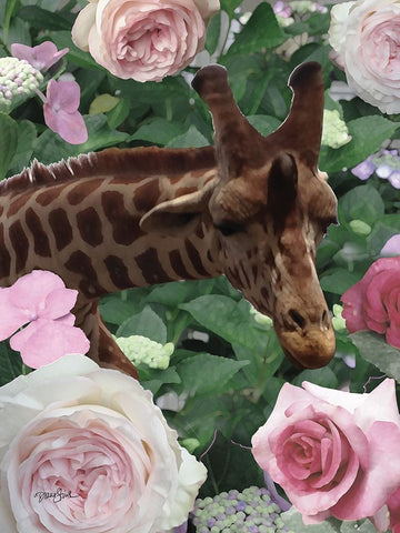 Floral Giraffe Black Ornate Wood Framed Art Print with Double Matting by Stimson, Diane