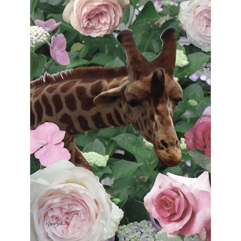 Floral Giraffe Black Modern Wood Framed Art Print by Stimson, Diane