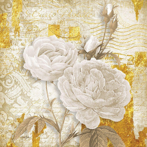 Golden Floral 1 Gold Ornate Wood Framed Art Print with Double Matting by Stimson, Diane